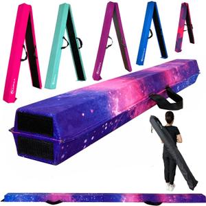 Marfula Folding Gymnastics Beam Foam Balance Floor Beam - Extra Firm - Suede Cover - Anti Slip Bottom with Carry Bag For Kids/Adults Home Use, Magic Star, 8 Ft