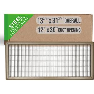 Fits 12x30 and 30x12 Duct Opening | Return Air Floor Grille by Handua | Walkable Vent Cover Grill for Floor | Brown | Heavy Duty Fixed Blades | Outer Dimensions: 13.75"W X 31.75"H