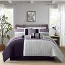 Chezmoi Collection Upland 7-Piece Quilted Patchwork Comforter Set, Lavender/Gray/Purple, Queen