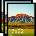 17x22 Picture Frame Black for Wall Mounting Set of 3, Horizontal and Vertical Formats for Wall Hanging, Wood 17x22 Frame, Black, 3 Pack