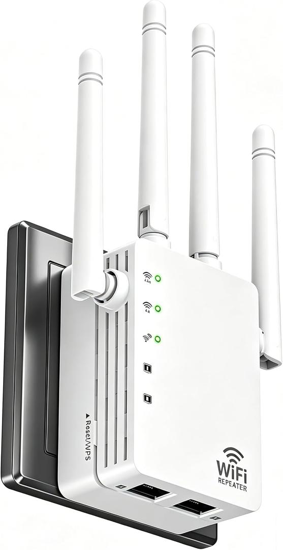 High Speed WiFi Extender, Dual Band WiFi Booster with Wide Coverage | Dual-Band WiFi extender signal booster up to 12880 Sq.ft and 105 Devices, 4 Antennas, 2 Ethernet Ports, Simple Setup