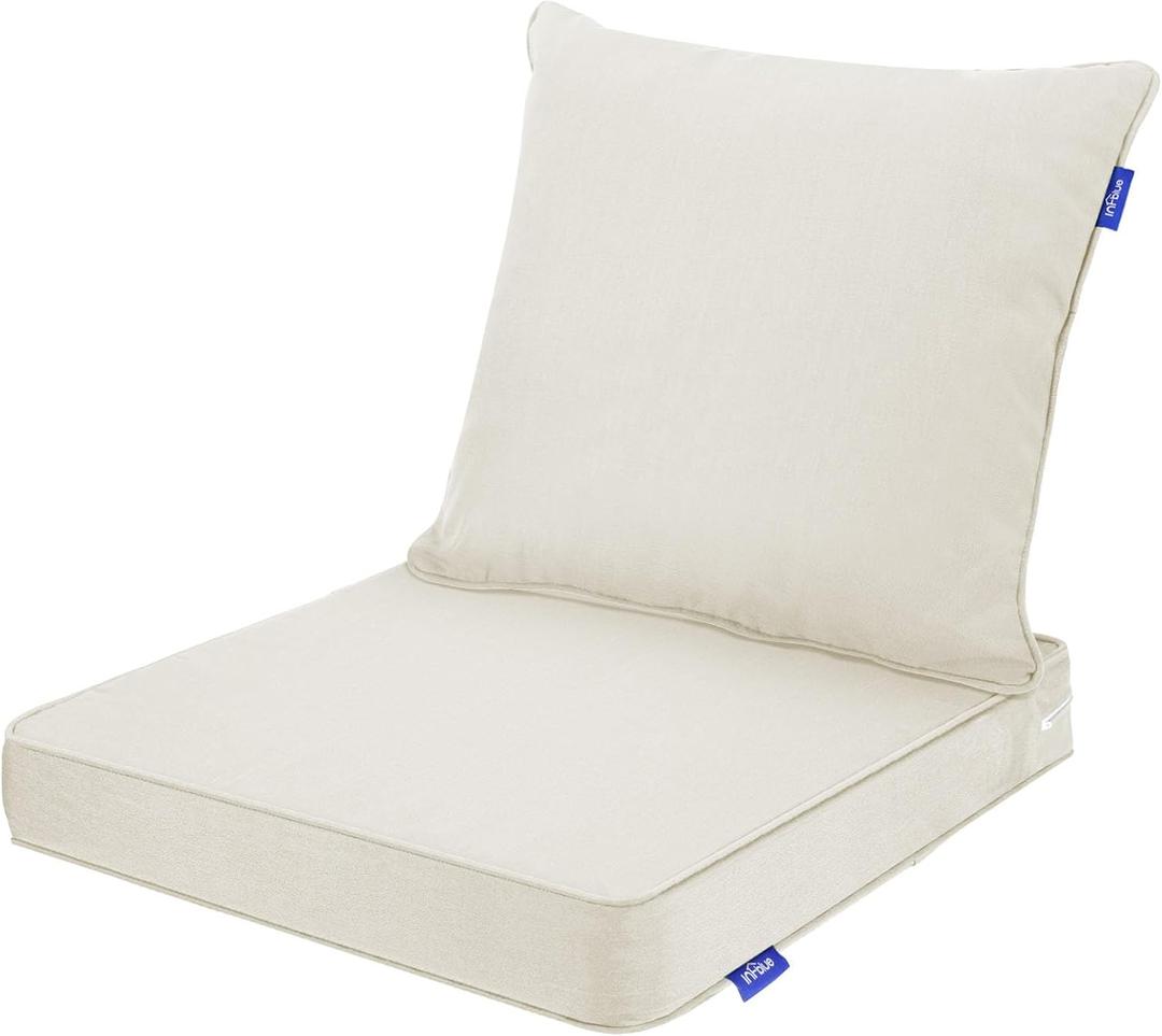 Deep Seat Cushions, Outdoor Cushions, Patio Furniture Cushions, Deep Seat & Back Cushion Patio Cushions for Backyard Couch Sofa Fade Resistant (22x24x4 in, Solid Beige)