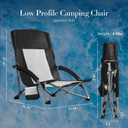 DUMOS Low Beach Chair for Adults, Lightweight Folding Beach Chair with Cup Holder, Storage Bag, Breeze Mesh Back, Padded Armrests, Compact Low Profile Chair for Camp, Picnic, Lawn, Sand, 25.79*22.24*27.36inch