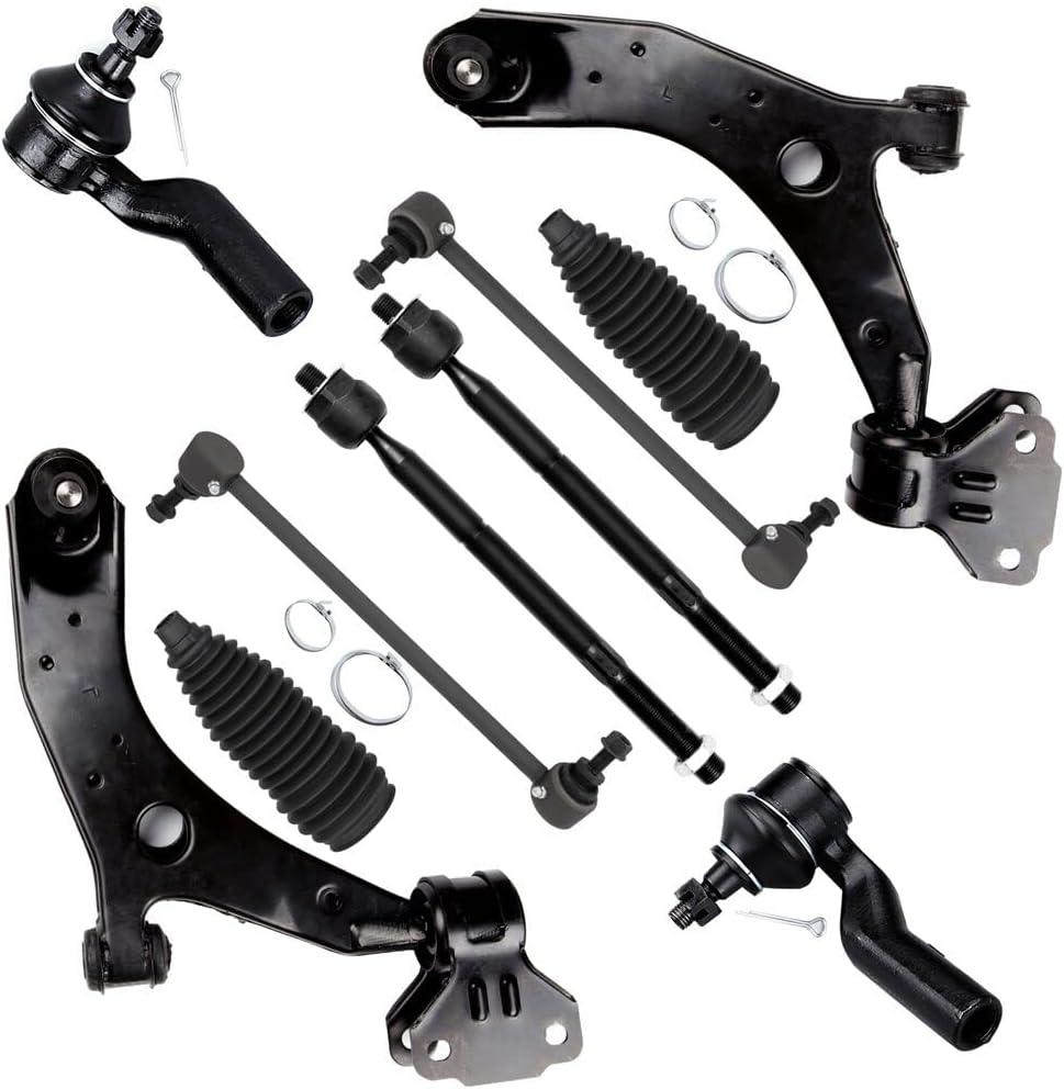 SCITOO 10pcs Front Suspension Kit Lower Control Arm And Ball Joint Outer Inner Tie Rod End w/Boot Sway Bar End Link Replacement for 2010-2013 for Mazda 3 2010-2013 for Mazda 3 Sport
