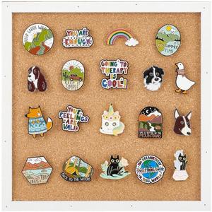 BENECREAT Pin Board Square Cork Board with White Frame, 0.8inch Thick Wall Mounted Cork Board for Brooch Pin Storage, Office Home Festival Wedding Decor, 7.8x7.8inch