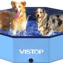 VISTOP Large Foldable Dog Pool, Hard Plastic Shell Portable Swimming Pool for Dogs Cats and Kids Pet Puppy Bathing Tub Collapsible Kiddie Pool (47inch.D x 11.8inch.H, Blue)