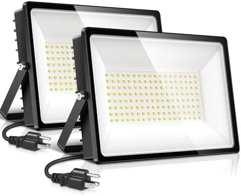 1 Pack 100W LED Flood Light Outdoor, 12000LM 4FT Power Cord with US Plug, IP66 Waterproof 6500K Outdoor Security Lights with New Drivers, LED Work Light for Playground Yard, Patio, Street