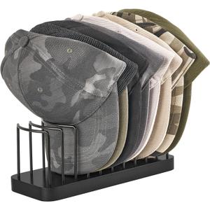 Mkono Hat Organizer for Baseball Caps, Hat Holder for 10 Baseball Caps, Tabletop Hat Rack Stand Hat Storage Display Cap Organizer for Desk Closet Shelf Dresser (Black, Small)