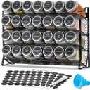 AOZITA Spice Rack Organizer with 28 Empty Spice Jars with Silver Lids, Funnel, Labels - Seasoning Organizer for Countertop, Cabinet, Kitchen, Pantry