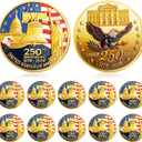 Highergo 250th Anniversary Commemorative Coins USA Eagle and Patriotic Symbols Collectible 250 Year Merchandise for Celebration Display Collectors Challenge Coin Gift(10 Pcs,Style 1)