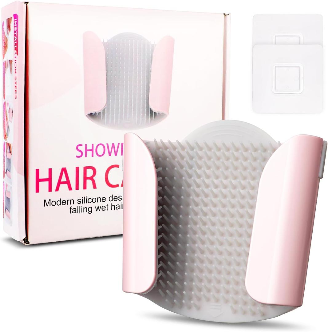Shower Hair Catcher Wall, Hair Trap for Shower Drain, Drain Protector & Hair Collector, Prevents Clogged Drains, Easy to Clean, Removable, Ideal for Bathtub & Bathroom (Pink)