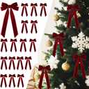 16Pcs Velvet Ribbon Bows for Christmas Tree, Vintage Rustic Small Craft Bows Ornaments for Garland Wreath Gift Wrapping Candy Bags Party DIY Decorations (Burgundy, 5" x 10", Width of 1")