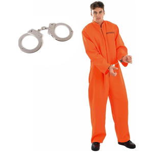 fun shack Men's Prisoner Costume, Orange Jail Inmate Jumpsuit, Adult Prison Outfit for Halloween or Costume Parties M