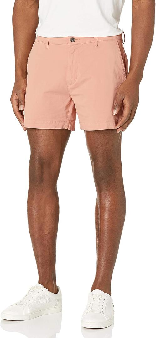 Amazon Essentials Men's Slim-Fit 5" Flat-Front Comfort Stretch Chino Shorts, Light Tan, 32