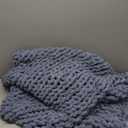 Bigacogo Chunky Knit Throw Blanket for Couch, 40x80 inches, 100% Hand Knitted with Thick Jumbo Chenille Yarn, Cozy Soft Large Rope Knot Cable Crochet Blankets for Sofa Bed Living Room, Cold Sea Blue
