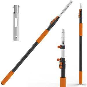 Buyplus Pool Pole - Upgraded 16 Foot Telescopic Extendable Swimming Pool Pole with 4-16FT Aluminium Heavy Duty Extension Pole for Skimmer Nets, Rakes, Brushes and Vacuum Heads, Universal 1.25", Orange