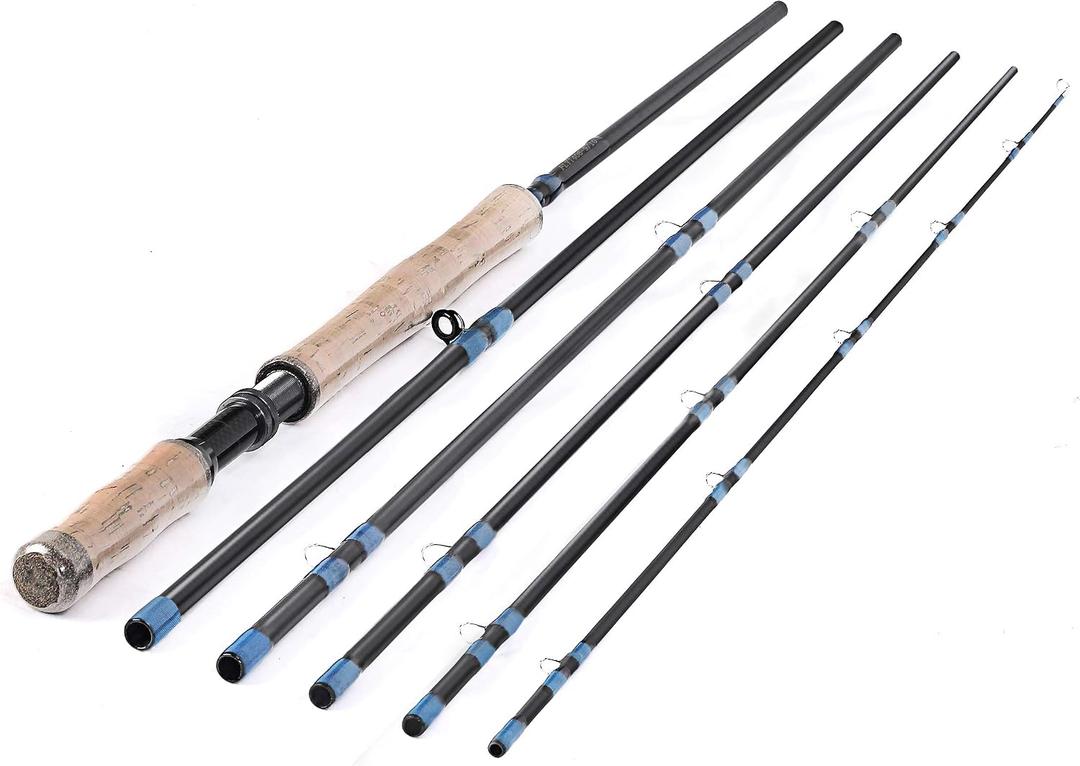 13ft 8-9wt or 14ft 9-10wt 6 Pieces Sections Carbon Spey Fly Fishing Rod Pole Double Hand Medium Fast Freshwater and Saltwater Fly Fishing