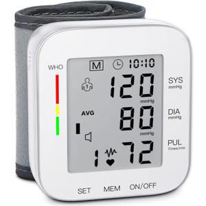 MMIZOO Wrist Blood Pressure Monitor Large LCD Display BP Machine Adjustable Cuff 5.31-7.68 inch Automatic 99x2 Sets Memory with Carrying Case for Home Use (W1681) (White)
