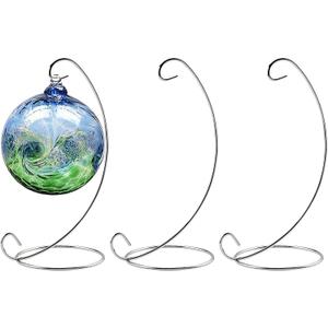 Abom 3 Pack 8in Ornament Display Stand, Air Plant Holder, Terrariums Hanger, Silver Iron Hanging Hook for Christmas Halloween Decoration, Glass Crystal Witch Ball, Home Wedding, Party Decor (3pcs)