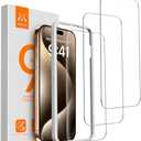 Mkeke 3 Pack Screen Protector for iPhone 15 Pro Max 6.7", [9H+ Tempered Glass] [Easy Installation Frame] [Military-Grade Drop Protection] HD Clear, Anti-Scratch, Bubble Free