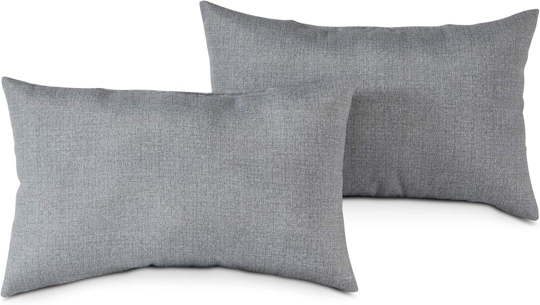Greendale Home Fashions Outdoor 21x14 inch Rectangle Decorative Throw Pillow, 2-Pack, Cement 2 Count (Cement)