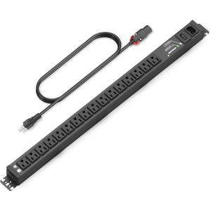 Surge Protector Power Strip, 16 Outlet Metal PDU Mountable Power Strip with Switch, Multi Plug Wall Outlet, Heavy Duty Power Strip Surge Protector 1800J, 6 Feet Auto Lock Extension Cord, 15A/1875W