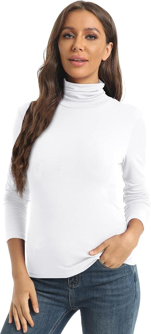 Women's Casual Long Sleeve Turtleneck Tops Slim Fitted Lightweight Base Layer Shirts (Medium, White)