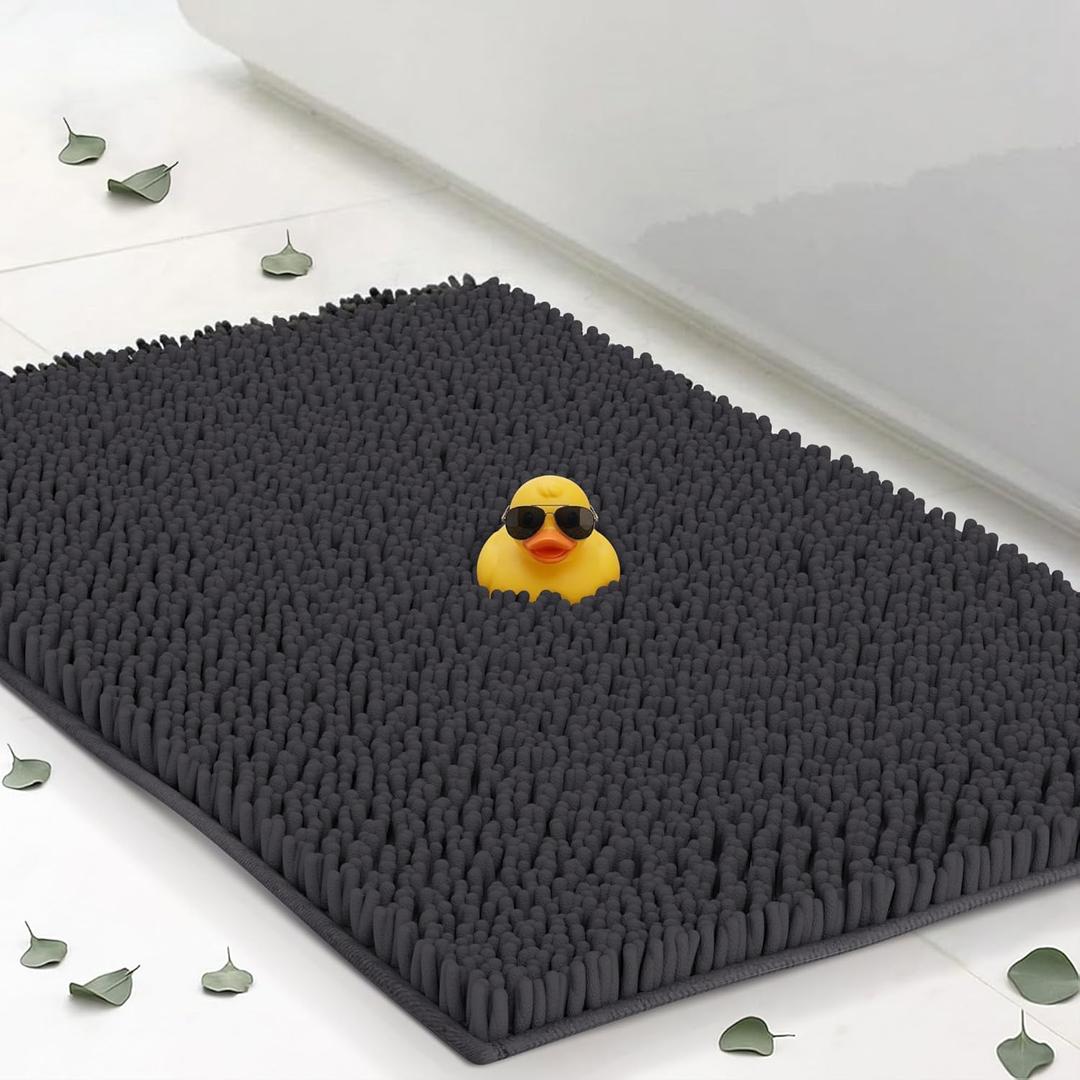Chenille Bath Mats 25"x18", Plush Absorbent Bath Mats Quick Dry, Soft & Machine Washable, Non Slip Carpet for Bathroom, Thick Bathroom Rugs, Shower Restroom Rug Mat, Alfombras De Bano, Bathrugs (Charcoal Gray)