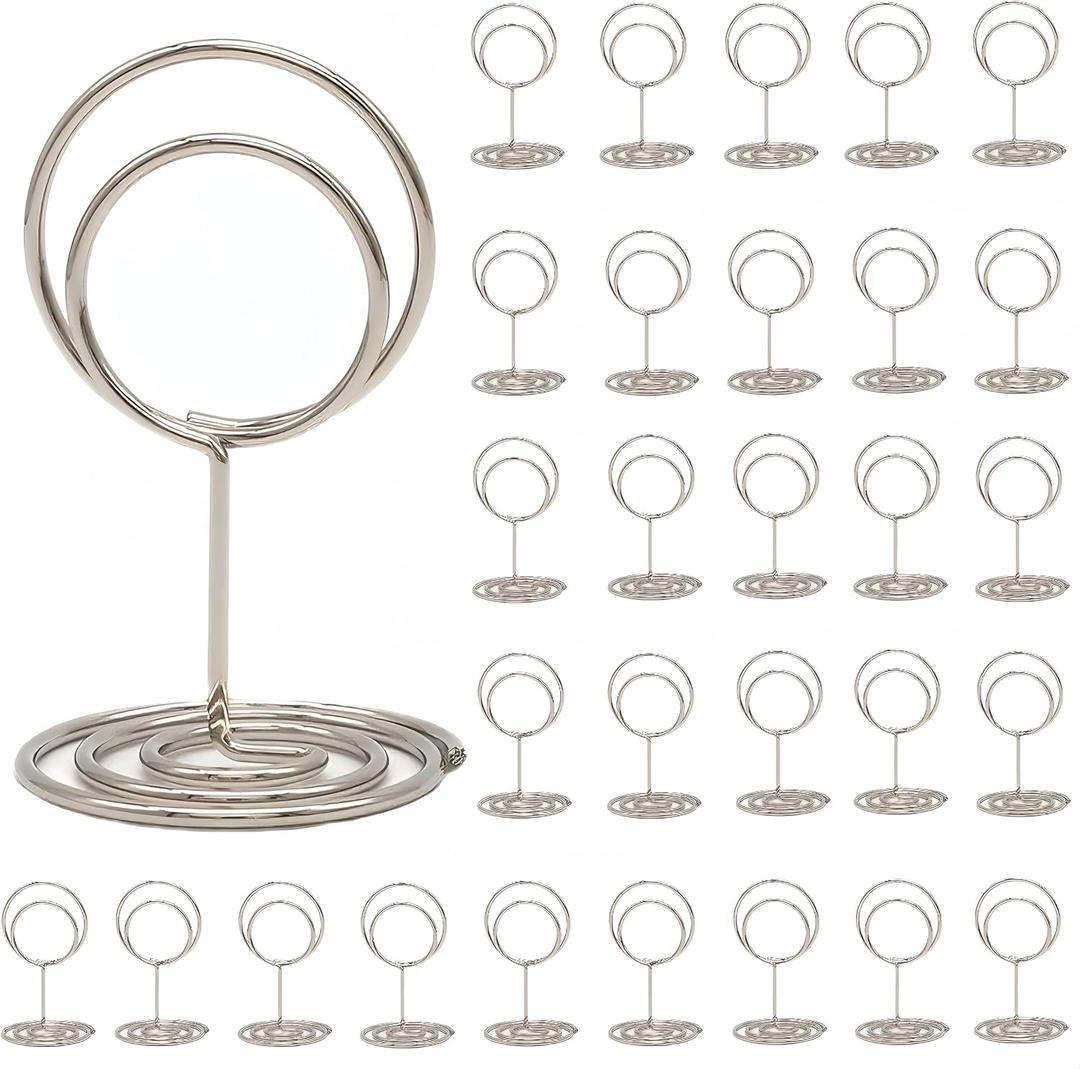 30Pcs Table Number Holders,Wire Place Card Holder Table Sign Holder Name Menu Clips,Picture Stands Photo Stands for Wedding Centerpieces Birthday Party (Silver)