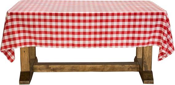 Lann's Linens (150cm x 320cm Rectangular, Red and White Checker) - 150cm x 320cm Premium Chequered Tablecloth - Rectangular Polyester Fabric Picnic Table Cover - Red & White Gingham Cloth