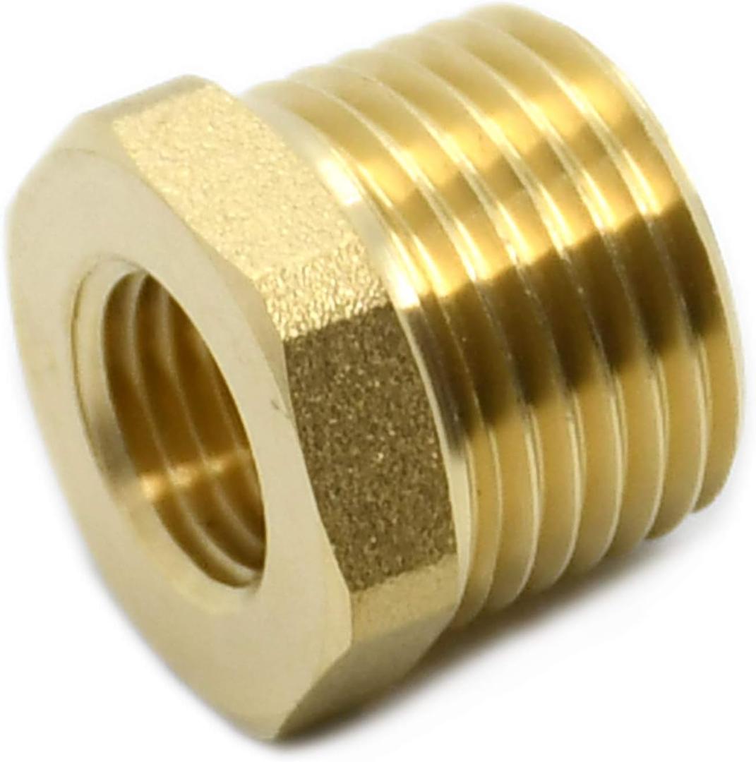 1/2" Male x Female 3/8" NPT Pipe Thread Hex Reducer Bushing Brass (5 Pcs)