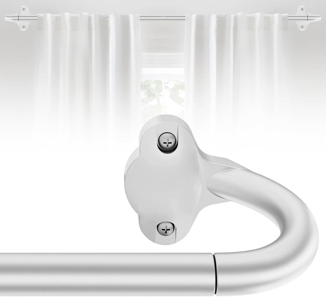 Silver Curtain Rod, Wrap Around Curtain Rods for Windows 18 to 45 Inch, 5/8'' Adjustable Heavy Duty Blackout Drapery Rod, Decorative Modern Room Darkening Rods (Unique Design/All Matel)