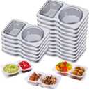 3 x 10 Pack Disposable Snack Containers with Lids, Double Compartment Condiment Container for Kids, Small Plastic Dip Sauce Cups for Lunch Meal Prep