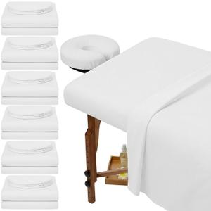 Oudain 6 Set Microfiber Massage Table Sheets Each Set Includes Massage Table Covers, Fitted Sheets, Face Cradle Covers (White)
