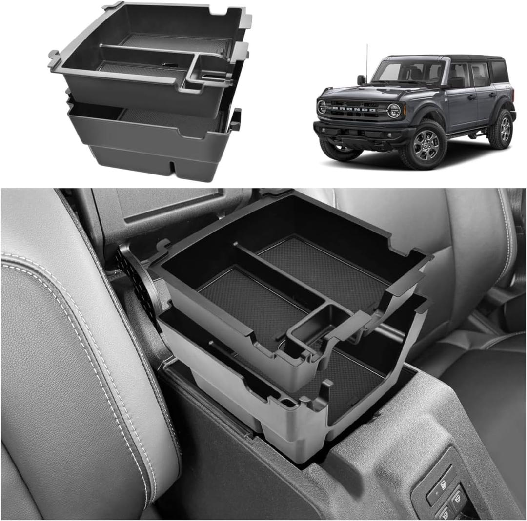 GZSH 2025 Upgrade Double-Layer Center Console Organizer fit for 2025 2026 Ford Bronco 4 Door Full Size |Not for Sport Model| Not for 2 Door Not for manual transmission (Dual)