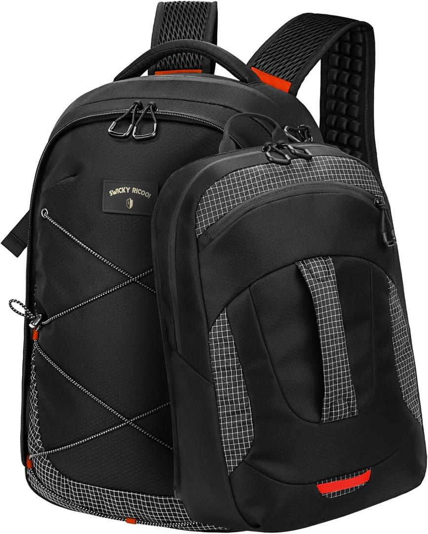 Modular 2 in 1 Travel Backpack with Detachable Daypack, 56L Carry On Backpack Flight Approved, Heavy Duty Ripstop Laptop Backpack for Men Women, Personal Item Weekender Bag, Black
