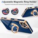 Designed for iPhone 16 Pro Case with Ring Stand, 360 Rotatable Holder Support Magnetic Car Mount Soft TPU Plating with Full-Covered Lens Protection Phone Case for iPhone 16 Pro Blue