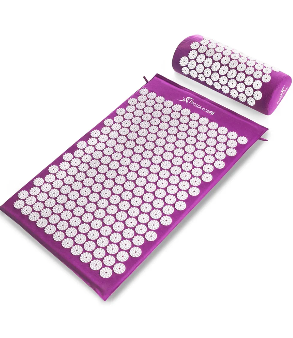 ProsourceFit Acupressure Mat and Pillow Set for Back/Neck Pain Relief and Muscle Relaxation, Large - Purple/White