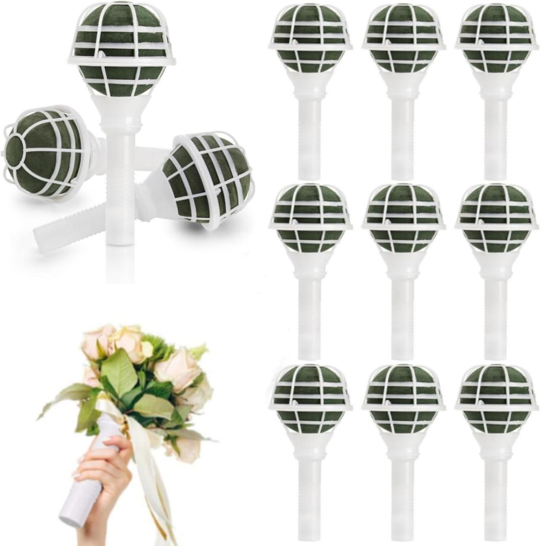 Lyellfe 12 Pack Flower Bouquet Holder, Wedding Bridal Bouquet Handle Holder for Fresh Artificial Flowers, Floral Arrangements, Gardening Supplies