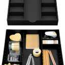 CAXXA 3 Slot Drawer Organizer with 4 Adjustable Dividers - 7 Compartments Junk Drawer Storage for Makeup & Vanity, Office Desk Supplies and Accessories, BLACK (2 pack)