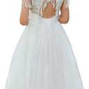 BIBIHOU Girl's Lace Flower Short Sleeve Tiered Swing Wedding Formal Party Drese for Little Big Girl, White 10Y
