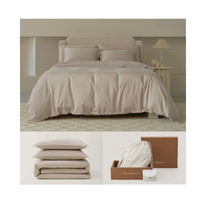 Double Stitch Cotton Tencel Duvet Cover - Queen Size Comforter Cover, Luxury & Soft Eucalyptus Lyocell Bedding Set for Hot Sleepers, Cooling & Breathable, Button Closure, Sandstone, 90"x90"