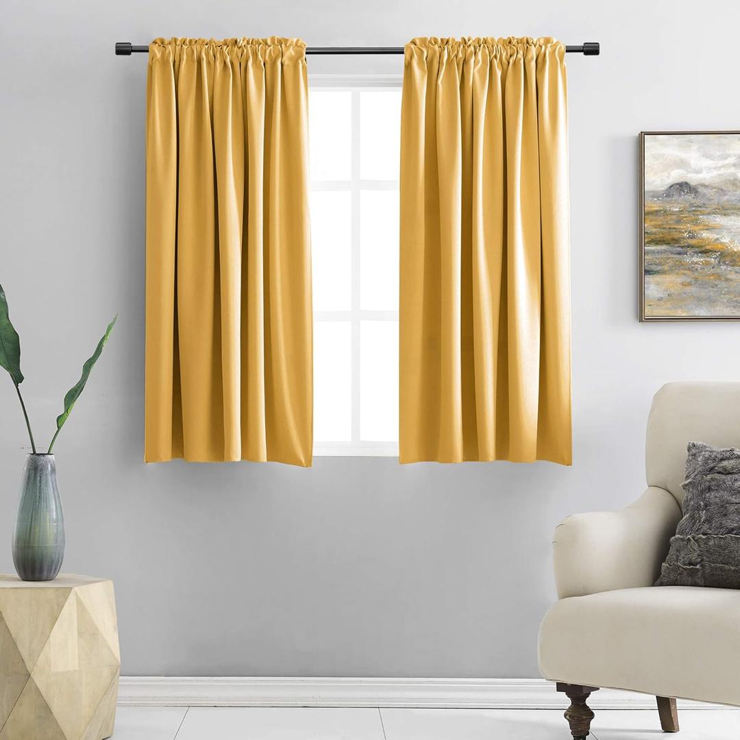DONREN Gold Yellow Curtains for Bedroom - Blackout Thermal Insulated Curtain Panels with Rod Pocket (42 by 45 Inch,2 Panels)