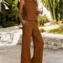 2 Piece Sets for Women Outfits Casual Vacation Outfits Tank Top and Pants Set Lounge Set (Brown, XL)