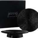 Black Candles Holders for Pillar Candles in Home, Handmade Black Candleholder, Living Room or Table Centerpiece, Set of 2 Candle Stand for Home Decor, 3 Wick Candle Holder and Candle Tray