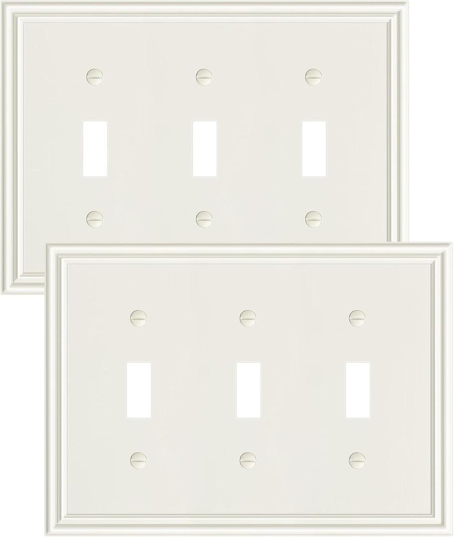 2-Pack Triple Toggle Light Switch Cover Plate, Durable Solid Zinc Alloy Decorative Switch Plate Covers, Light Almond 3 Gang Wall Plate, Corrosion Resistant