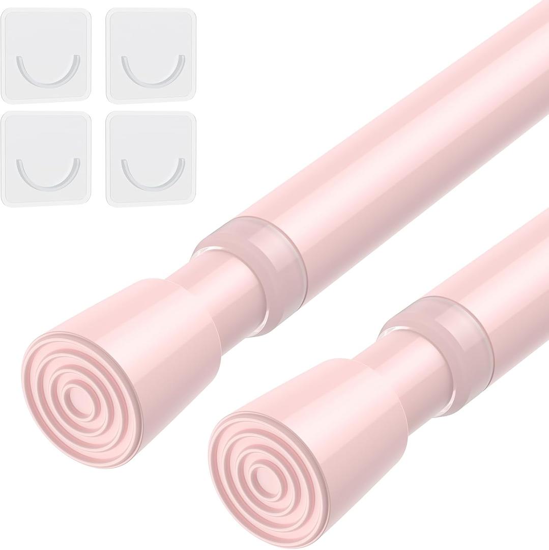 AIZESI Spring Tension Rods Adjustable Tension Curtain Rod Small Tension Rod No Drilling Expandable Spring Loaded Curtain Tension RodPink,26" to 39"-2Pcs)