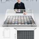 2PCS Ultra-Thin 31.4 x 23.6inch Portable Aluminum Card Display Case with Felt Tote Bag, High-Transparency Acrylic, 3 Anti Theft Locks, Sports Trading Card Show Case for Collectible Cards, Silver