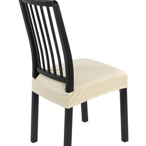 SearchI Stretch Dining Chair Seat Covers Set of 4, Soft Removable Washable Seat Covers for Dining Chairs, Dining Room Seat Cover Protector (Rear-Covered, Check Jacquard Beige)
