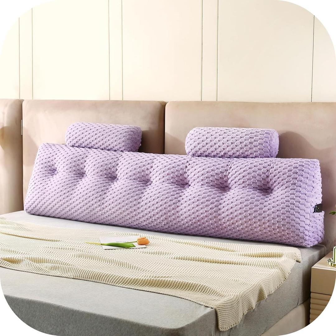 Wedge Headboard Pillows + 2 Head Roll Pillow Bed Wedge Pillow for Headboard Large Bolster for Bed Rest Reading Pillows Backrest Pillows for Sitting in Bed Backrest Positioning Support (Lilac)